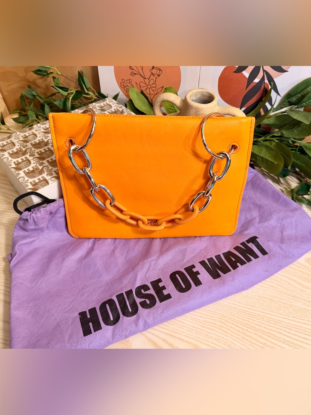 House of Want Orange Clutch w/ Dust Bag